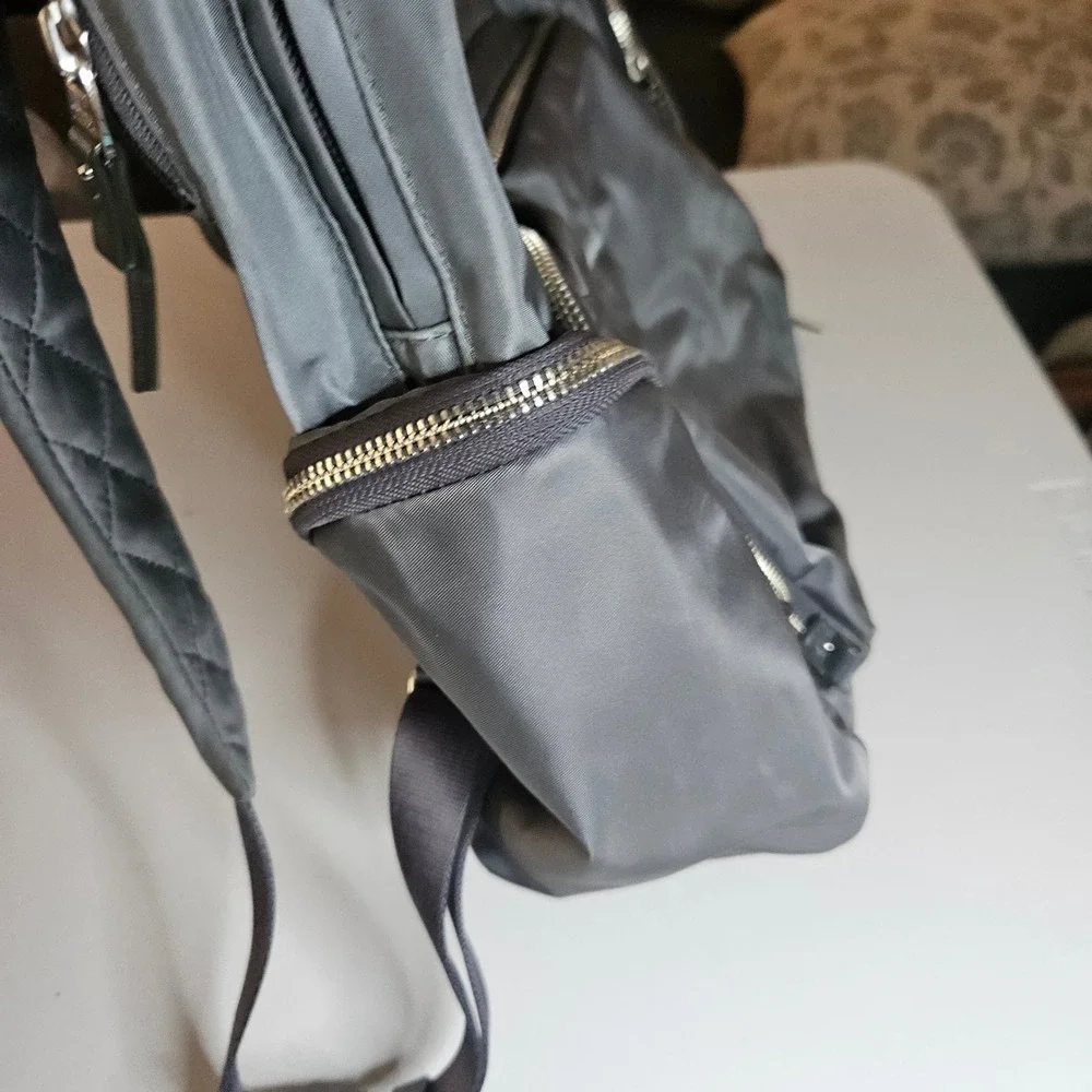 Tumi Voyageur Grey Nylon Laptop Backpack Silver Hardware Travel Bag